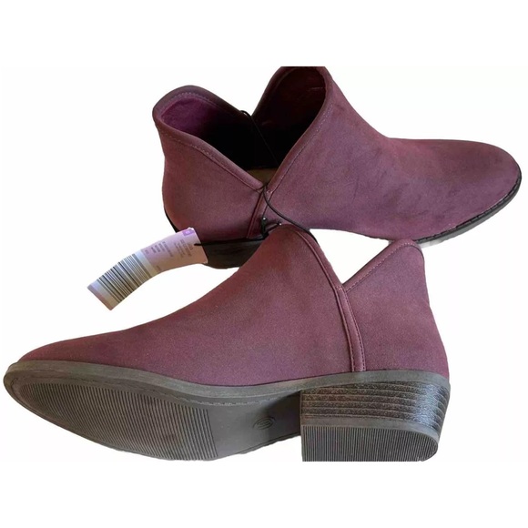 Serra Women Size 10 Side Cut Maroon Ankle Booties SlipOn Stacked Wedge Heel Shoe - Picture 3 of 16